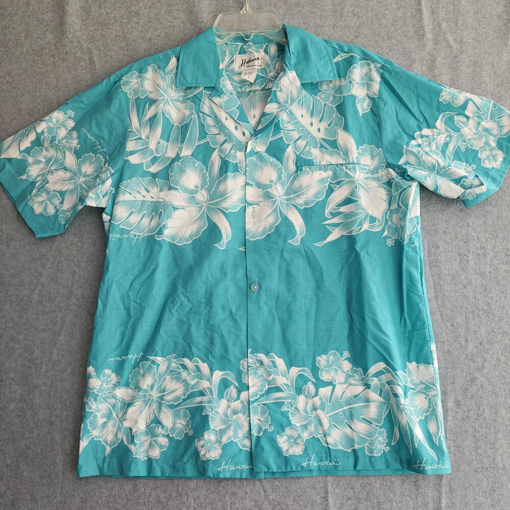 VTG Helena's Hawaiian Shirt Mens M Blue Floral Aloha Hawaii Welt Pocket Tropical